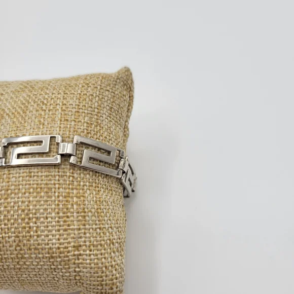 Sterling Silver Greek Key Meander Link Bracelet 7.75” – Classic Vintage Style - Picture 5 of 8